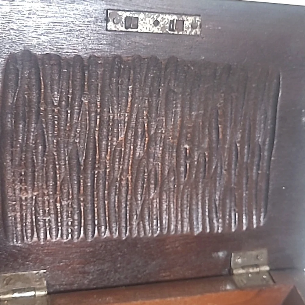 Wooden Humidor Box Stained Carved Man Tribal Tiki  Cigar Box Vintage